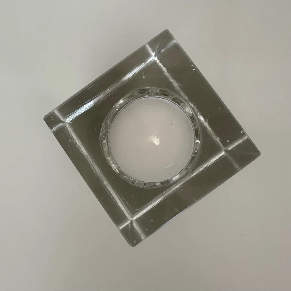 Anthropologie Solid Crystal Glass Reversible Cube Candle Holder 3
